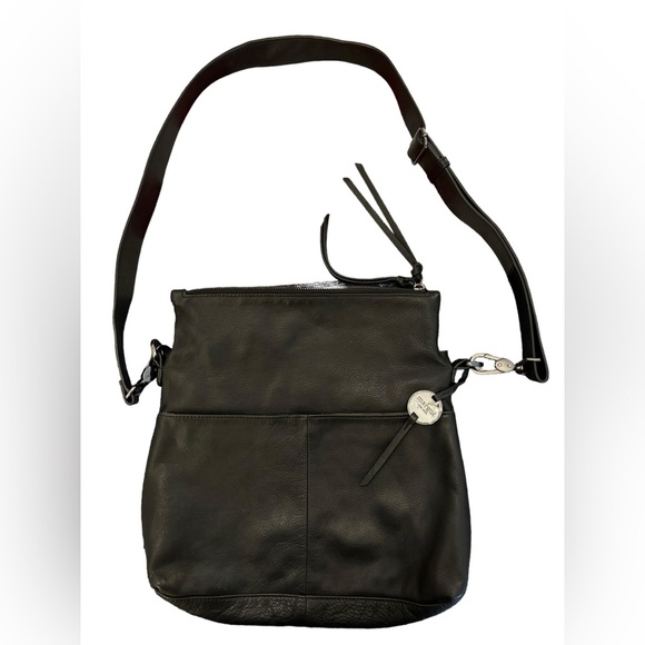 Margot Mickey‎ Black Leather Crossbody Double Zipper Bag - Picture 1 of 9
